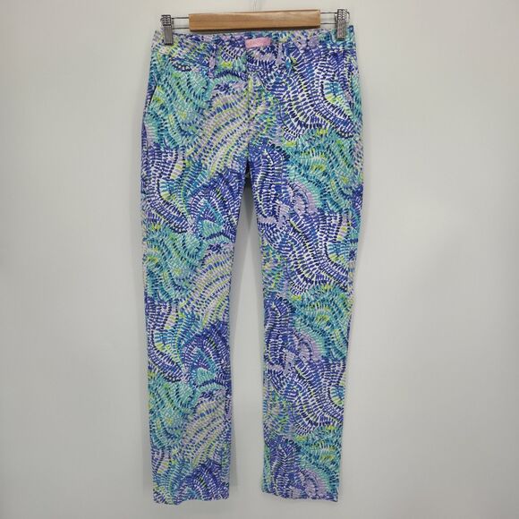 Lilly Pulitzer Pants - Lilly Pulitzer Shana Stretch Cropped Pants Blue Current Fantasea Size 0